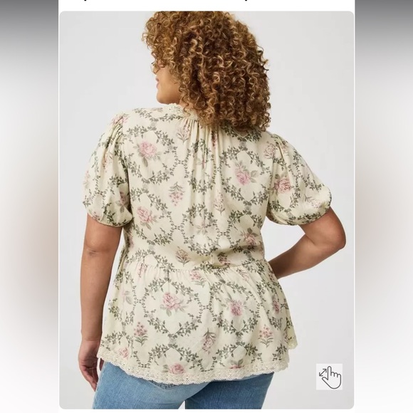 Torrid Floral Diamonds Castlewall Peplum V-Neck Lace-Trim Top NWT Plus Size 3X - Picture 3 of 7